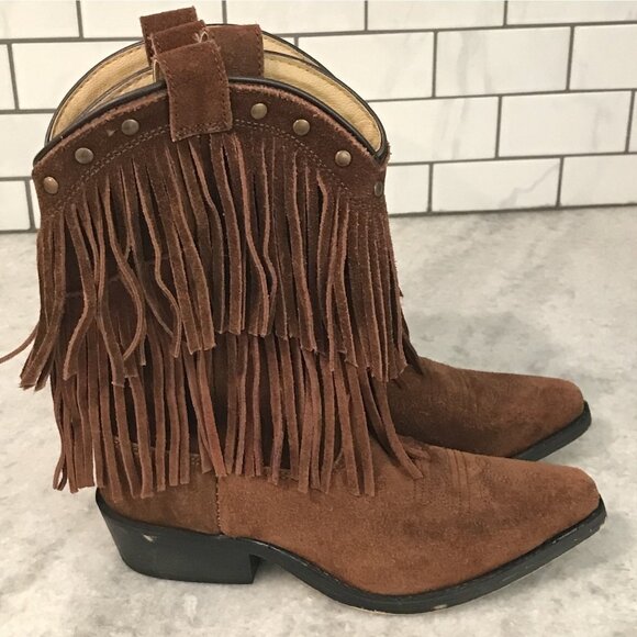 Smoky Mountain Boots Western Boots Youth Size 2 Brown Suede Fringe Cowgirl - Picture 1 of 7